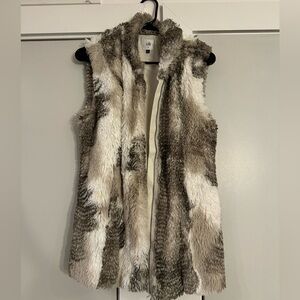 CAbi Faux Fur Vest in Brown and Cream